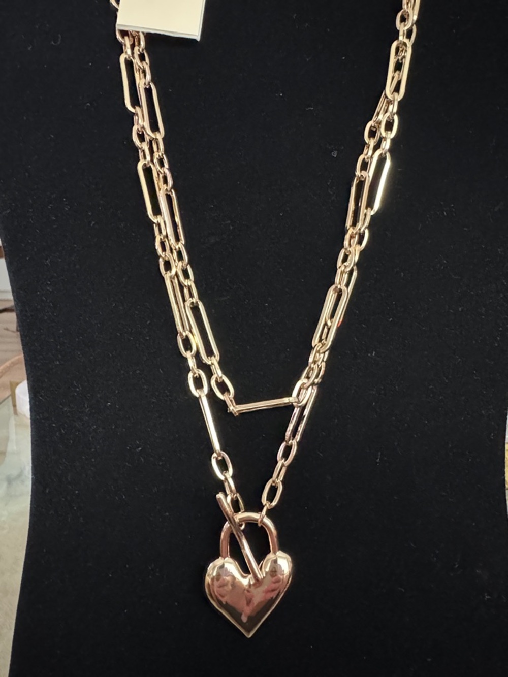 Camila Coelho Gold  colored Layered Chain Necklace with Heart Pendant 38” - Picture 7 of 8